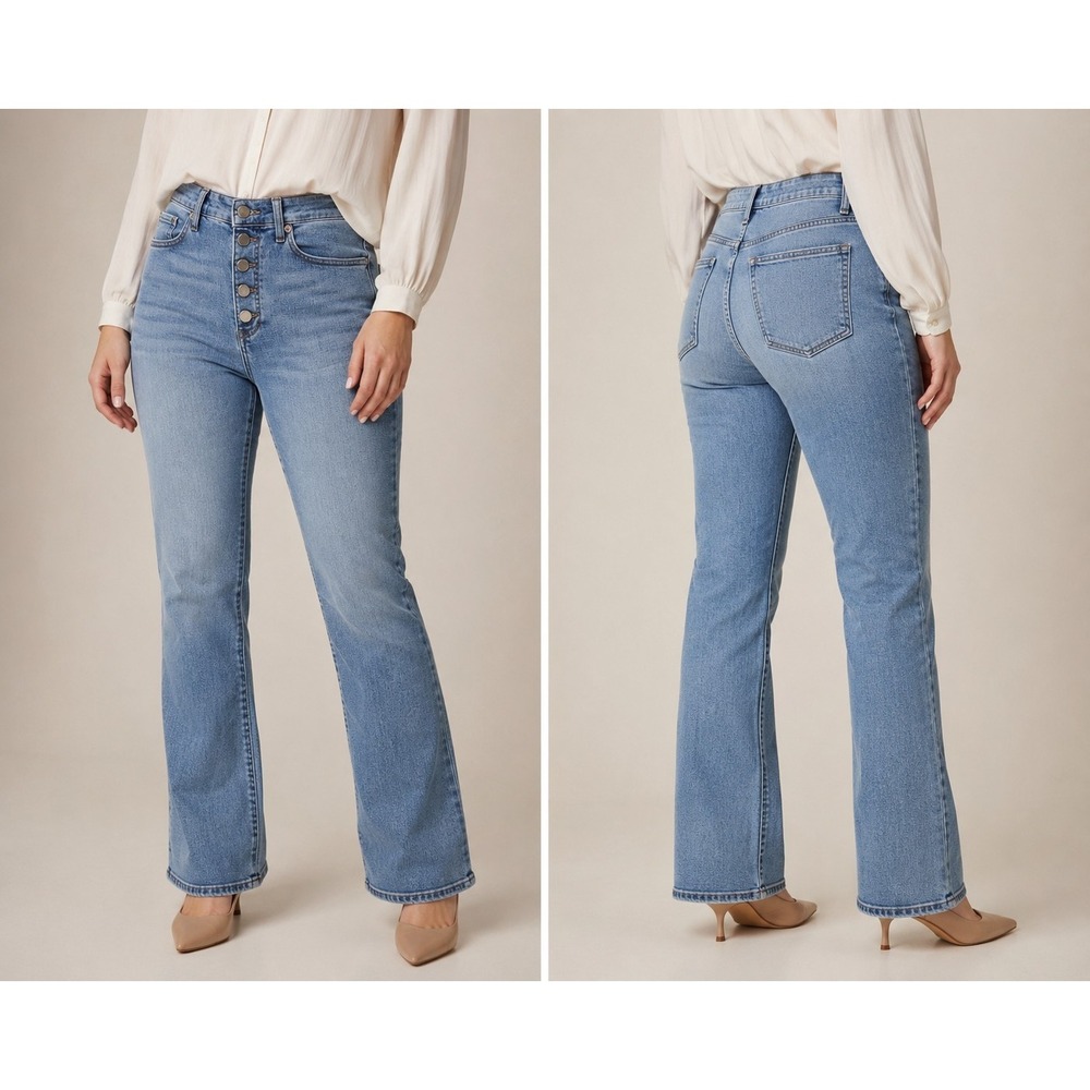 Banana Republic Premium Denim Women's Button Fly Straight Wide Leg Jeans Light W - Picture 1 of 13